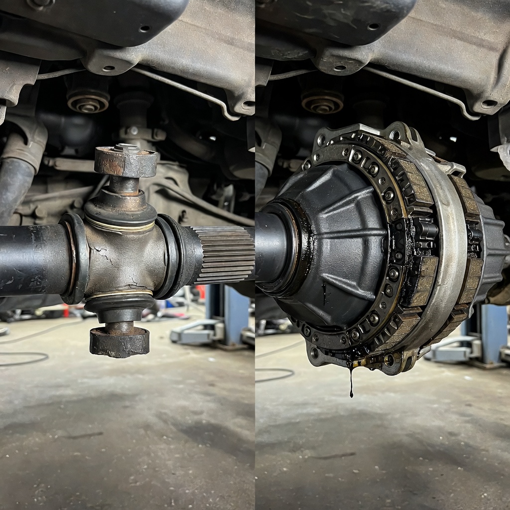 Create a high-quality, relevant image for an article about: Кардан или муфта AWD на Honda CR-V: как отличить износ крестовины от сбоя i-VTM4.
Не пиши ничего на фото, либо пишу на русском строго, проверяя все слова